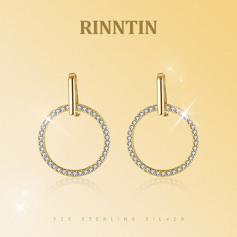 S925 Sterling Silver Diamond Stud Earrings Hollow Circle