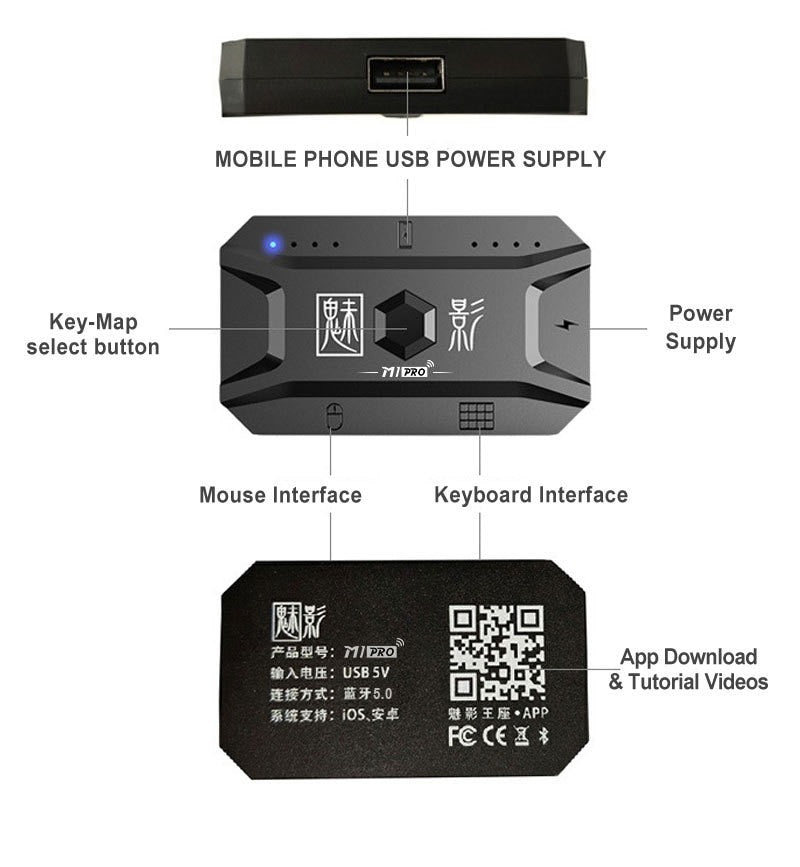 M1 Pro Keyboard Mouse Converter Portable Mobile Game Keyboard and Mouse Adapter BT5.0 Connection Support Android System
