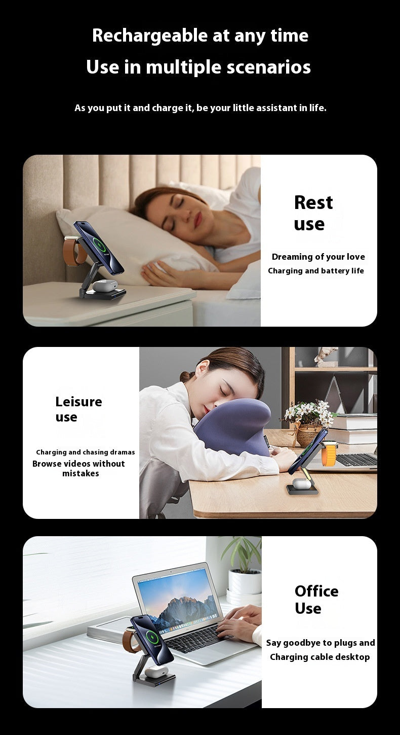 Folding Mobile Phone Headset Watch Three-in-One Wireless Charger